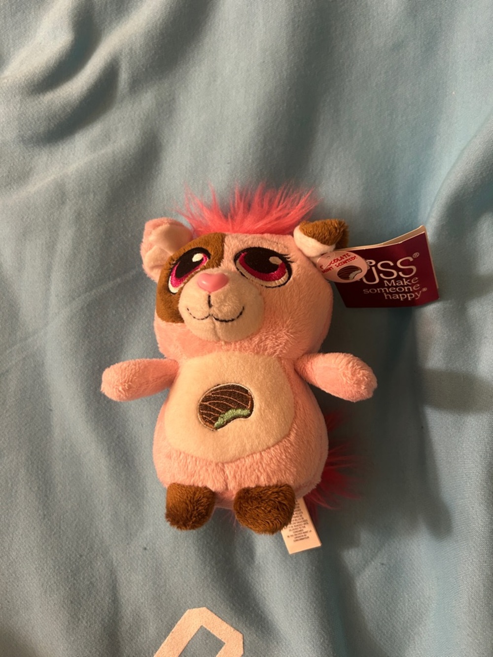 Russ Pink Plush Animal with Brown Trim and Hot Pink Hair